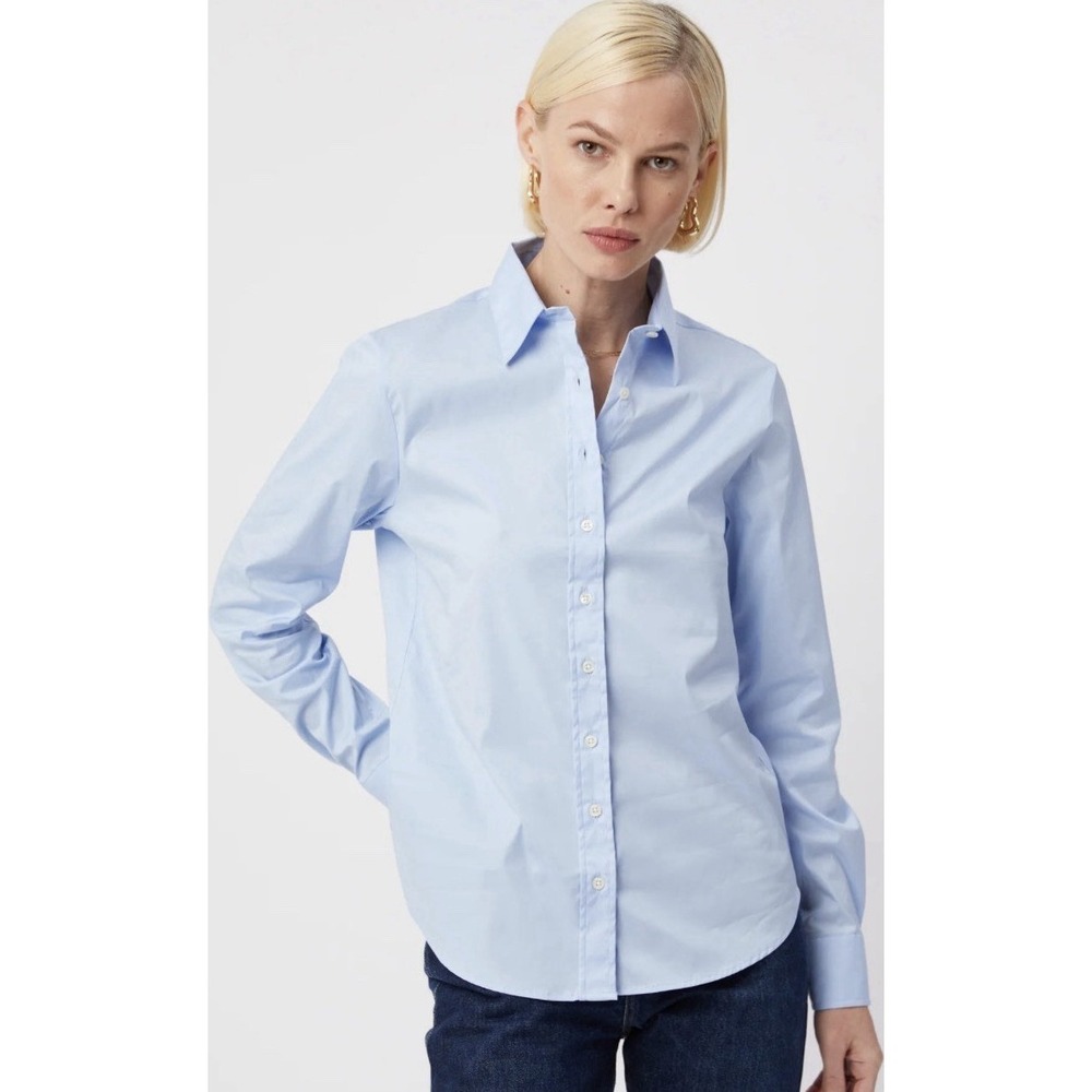 THE SHIRT ROCHELLE BEHRENS Blue Button-Down Shirt Size L Retail $135